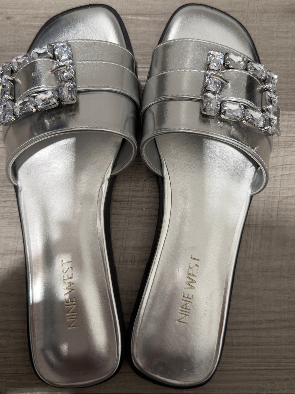 Nine West Metallic Silver Jeweled Buckle Slide